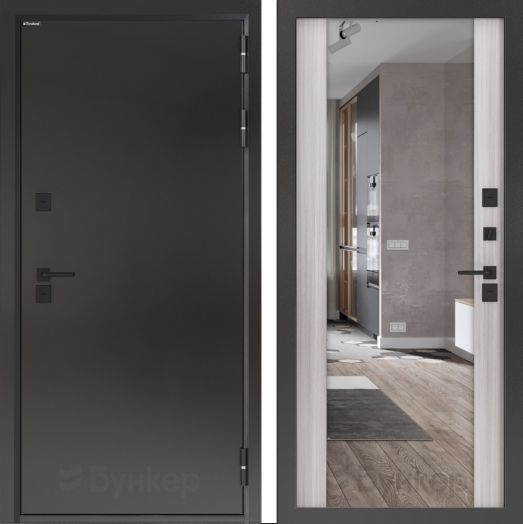 Входная дверь с терморазрывом Бункер BN 10 Тепло Плюс - Зеркало максимум Сандал белый