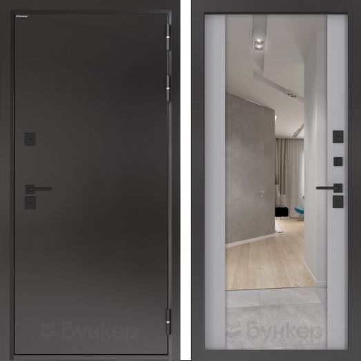 Входная дверь с терморазрывом Бункер BN 10 Тепло Плюс - Зеркало максимум Грей софт