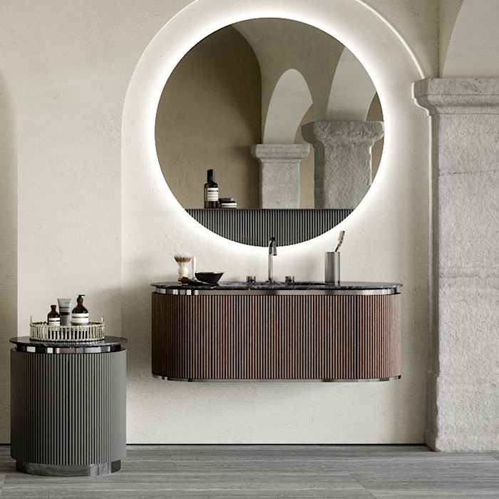 Изображение Комплект мебели №4 Oasis Naos 126х56x45 см подвесной тумба с боковинами и мраморный топ