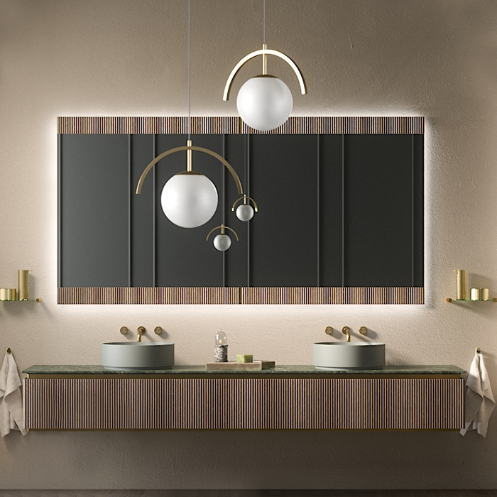 Изображение Комплект мебели №8 Oasis Naos 245х56x32 см тумба подвесная с боковинами и мраморный топ