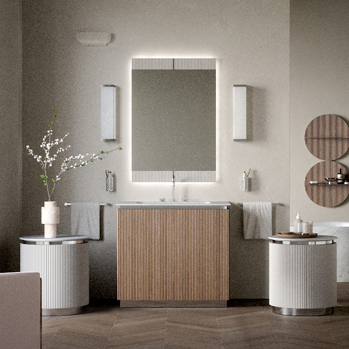 Изображение Комплект мебели №14 Oasis Naos 95х56x85 см напольная тумба с боковинами и мраморный топ