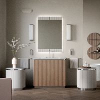 Комплект мебели №14 Oasis Naos 95х56x85 см напольная тумба с боковинами и мраморный топ схема 1