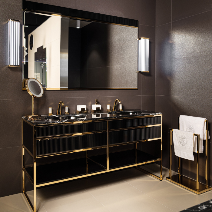 Изображение Комплект мебели Oasis Academy 160х53х84 см консоль с мраморной столешницей раковиной и светильником