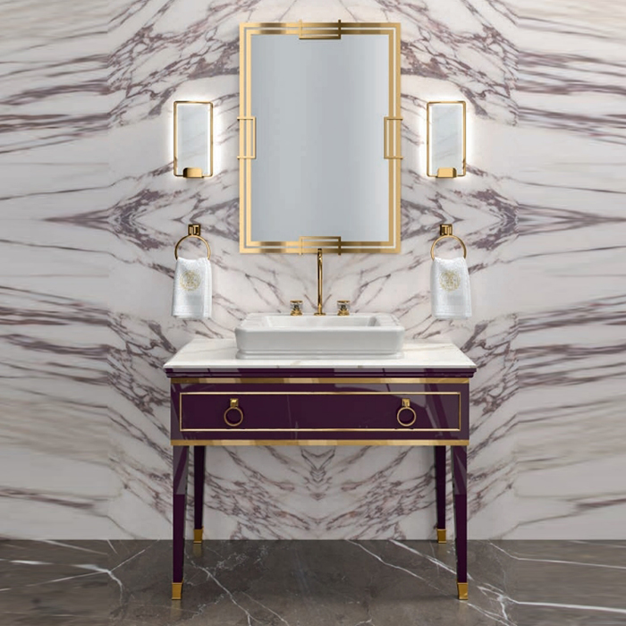 Изображение Комплект мебели №29 Oasis Lutetia напольный 115х56х210 см консоль с раковиной и мраморной столешницей с зеркалом