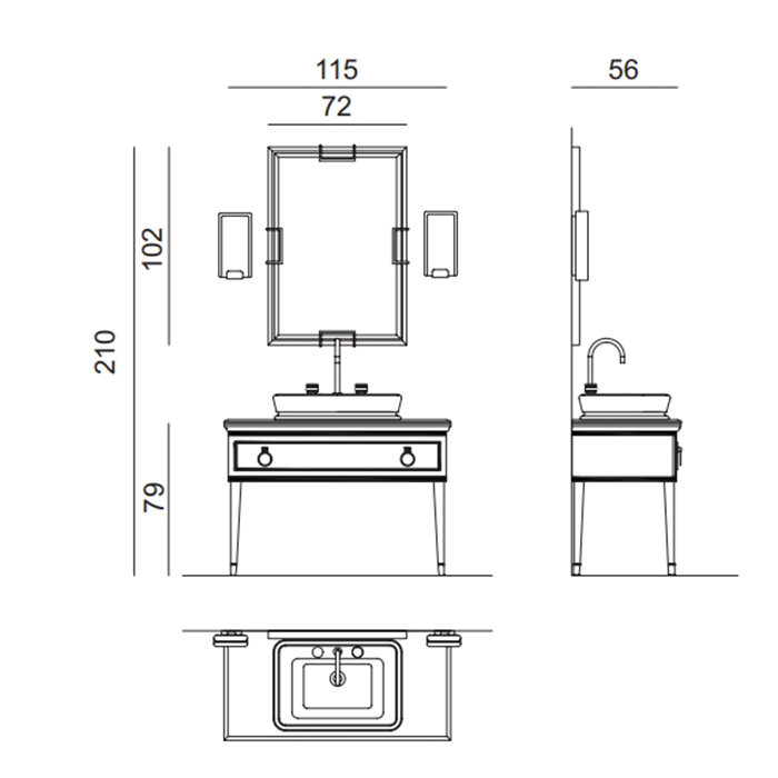 Комплект мебели №29 Oasis Lutetia напольный 115х56х210 см консоль с раковиной и мраморной столешницей с зеркалом ФОТО
