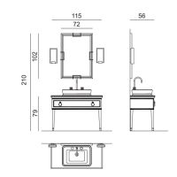Комплект мебели №29 Oasis Lutetia напольный 115х56х210 см консоль с раковиной и мраморной столешницей с зеркалом схема 2