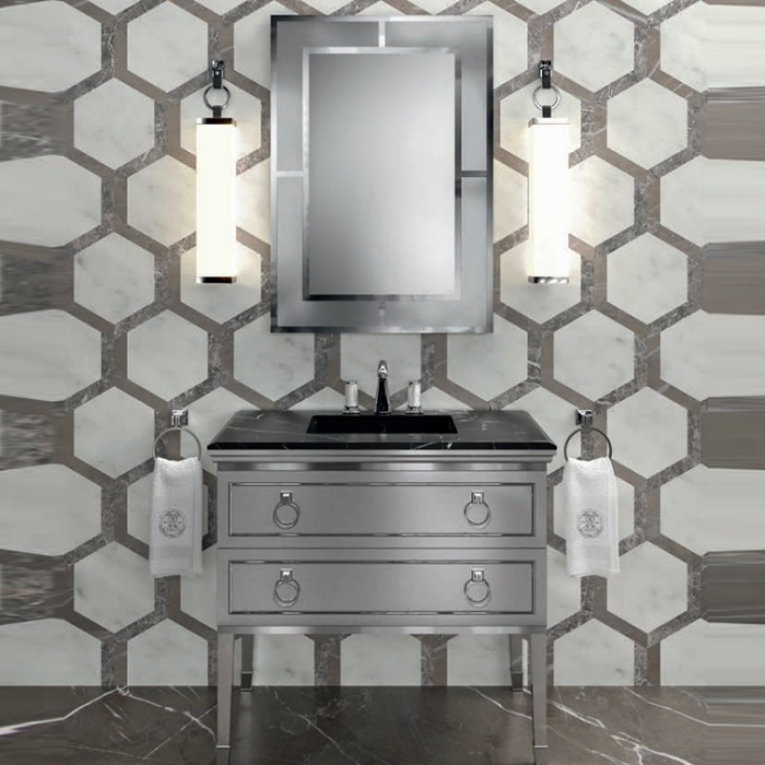 Изображение Комплект мебели №30 Oasis Lutetia 93х53х210 см напольная консоль с раковиной и столешницей с зеркалом