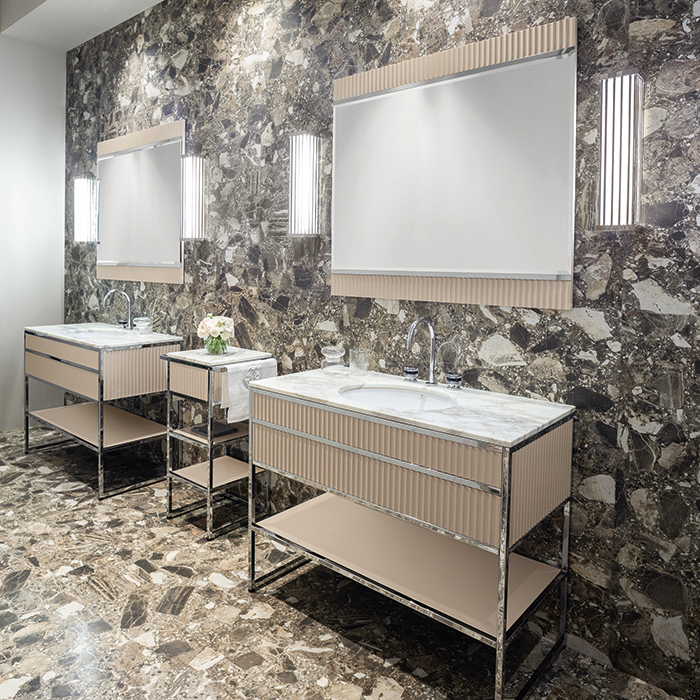 Изображение Комплект мебели №18 Oasis Academy напольная консоль со столешницей раковиной и зеркалом 110х53х86 см