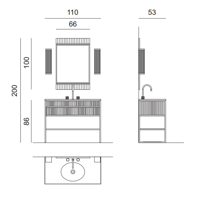 Комплект мебели №18 Oasis Academy напольная консоль со столешницей раковиной и зеркалом 110х53х86 см ФОТО