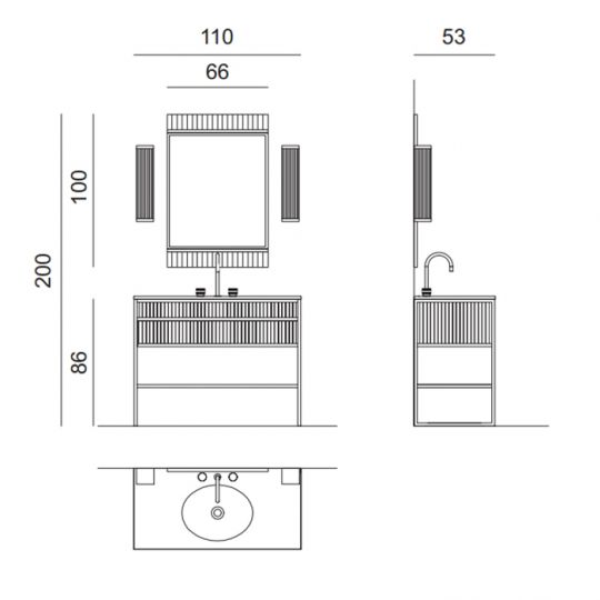 Комплект мебели №18 Oasis Academy напольная консоль со столешницей раковиной и зеркалом 110х53х86 см схема 2