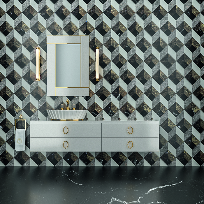 Изображение Комплект мебели №30 Oasis Daphne две подвесные тумбы с раковиной и зеркалом 194х52.5х220 см