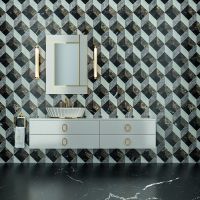 Комплект мебели №30 Oasis Daphne две подвесные тумбы с раковиной и зеркалом 194х52.5х220 см схема 1