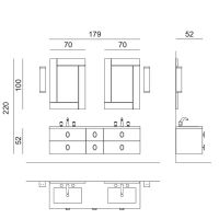 Комплект мебели №24 Oasis Daphne 2 подвесные тумбы со столешницей 179х52.5х220см схема 2