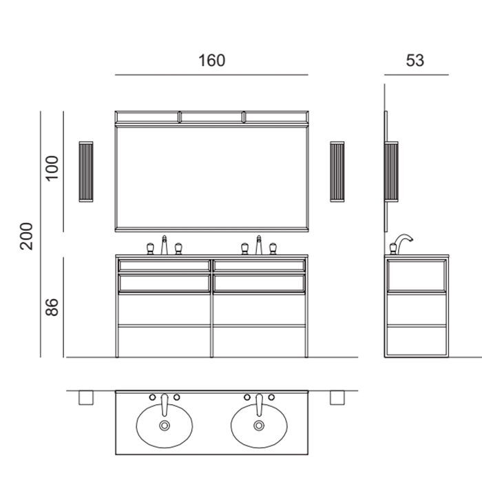 Комплект мебели №14 Oasis Academy напольная комсоль со столешницей и раковиной 160х53х200 см ФОТО