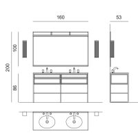 Комплект мебели №14 Oasis Academy напольная комсоль со столешницей и раковиной 160х53х200 см схема 2