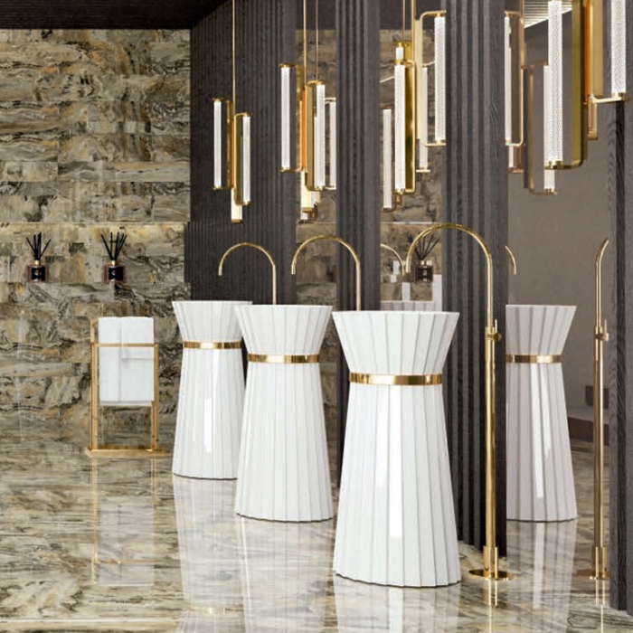 Изображение Раковина напольная Oasis Plisse 0PI440CE 44x95 см без отверстий с донным клапаном