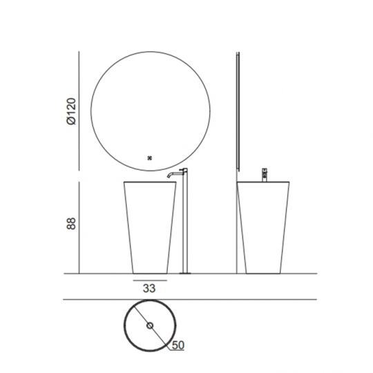 Комплект мебели №25 Oasis Profilo 50х50х220 см напольная раковина с зеркалом схема 2