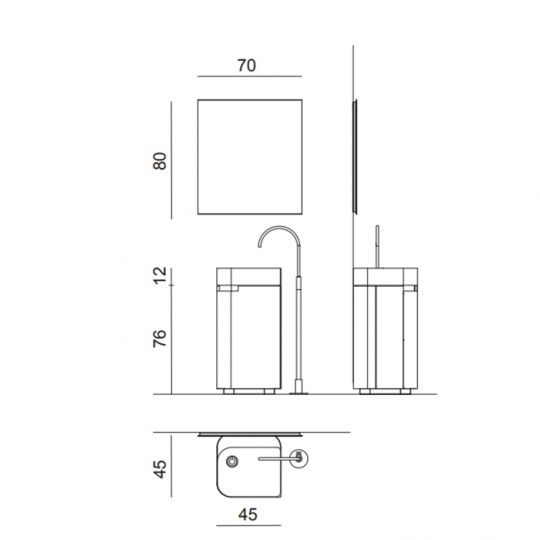Комплект мебели №23 Oasis Profilo 45х45х200 см напольная тумба с раковиной схема 2