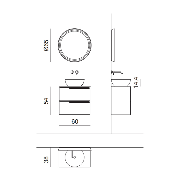 Комплект мебели №21 Oasis Profilo 60х32х200 см подвесная тумба с раковиной и столешницей ФОТО