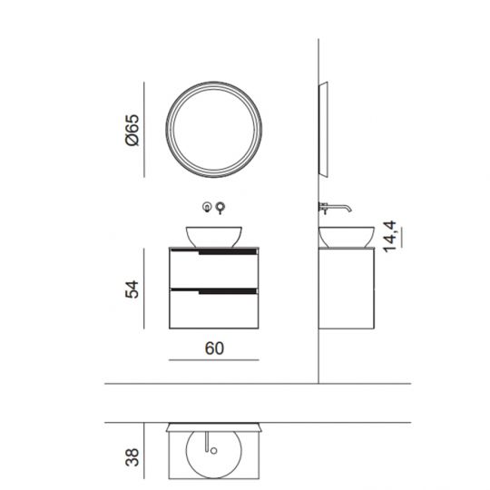 Комплект мебели №21 Oasis Profilo 60х32х200 см подвесная тумба с раковиной и столешницей схема 2