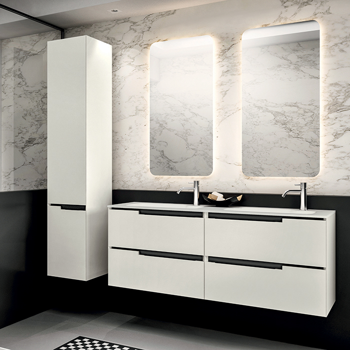 Изображение Комплект мебели №19 Oasis Profilo 140х38х205 см подвесные две тумбы и столешница с двумя раковинами