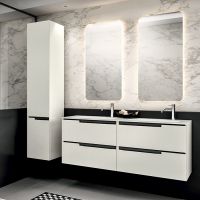 Комплект мебели №19 Oasis Profilo 140х38х205 см подвесные две тумбы и столешница с двумя раковинами схема 1