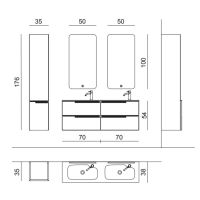 Комплект мебели №19 Oasis Profilo 140х38х205 см подвесные две тумбы и столешница с двумя раковинами схема 2
