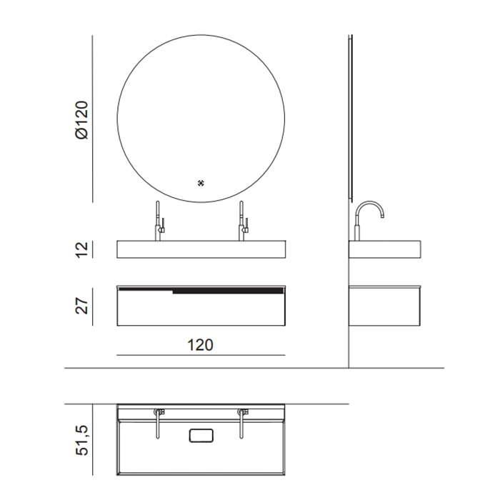 Комплект мебели №10 Oasis Profilo 120х51.5х220 см подвесная тумба со столешницей и двойная раковина ФОТО