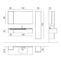 Комплект мебели №06 Oasis Profilo 155х51.5х200 см подвесные тумбы с раковной-столешницей схема 2