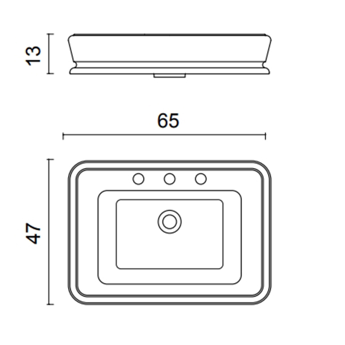 Раковина накладная Oasis 0LTOPT91 65х47 см с 3 отверстиями ФОТО