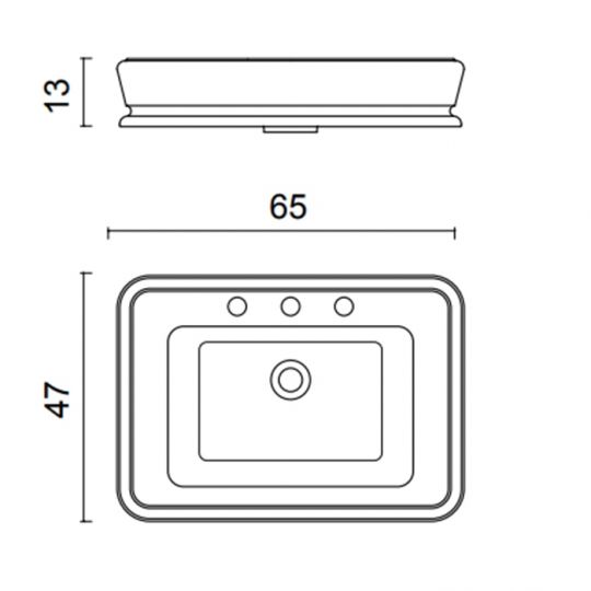 Раковина накладная Oasis 0LTOPT91 65х47 см с 3 отверстиями схема 2