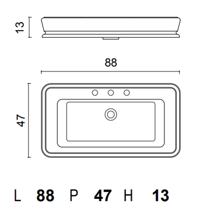 Раковина накладная Oasis 0LTOPT92х3 88х47 см на три отверстия ФОТО