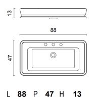 Раковина накладная Oasis 0LTOPT92х3 88х47 см на три отверстия схема 2