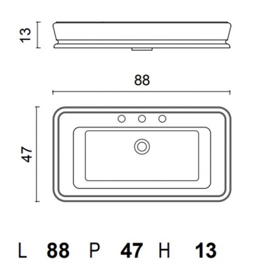 Раковина накладная Oasis 0LTOPT92х3 88х47 см на три отверстия схема 2