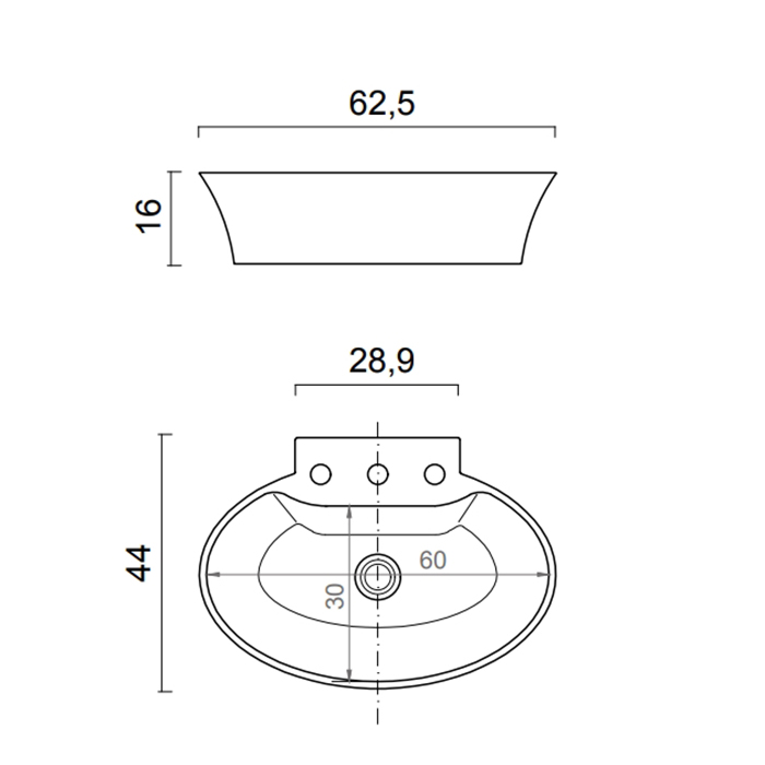 Раковина накладная овальная Oasis 0CALAOVBL3 62.5х44 см 3 отверстия ФОТО
