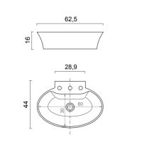 Раковина накладная овальная Oasis 0CALAOVBL3 62.5х44 см 3 отверстия схема 2 Раковина накладная овальная Oasis 0CALAOVBL3 62.5х44 см 3 отверстия схема 2