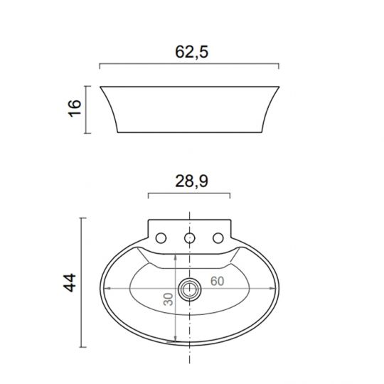 Раковина накладная овальная Oasis 0CALAOVBL3 62.5х44 см 3 отверстия схема 2 Раковина накладная овальная Oasis 0CALAOVBL3 62.5х44 см 3 отверстия схема 2