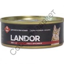 Влажный корм LANDOR для взрослых кошек утка с брусникой 100гр