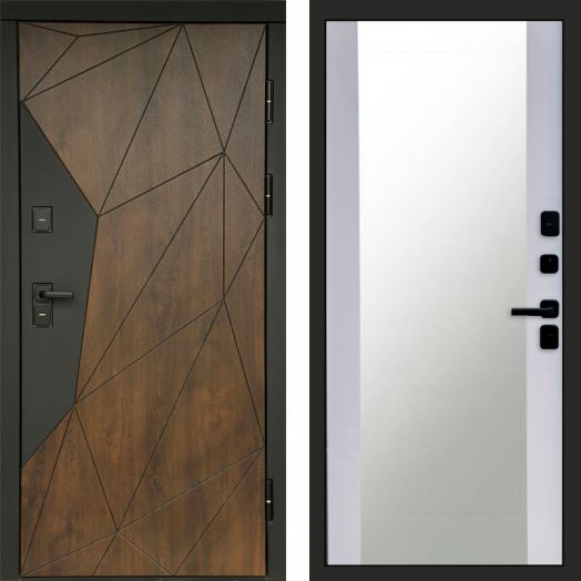 Входная дверь Termo-door Премиум винорит Геометрия Дуб с терморазрывом - Зеркало Белый софт