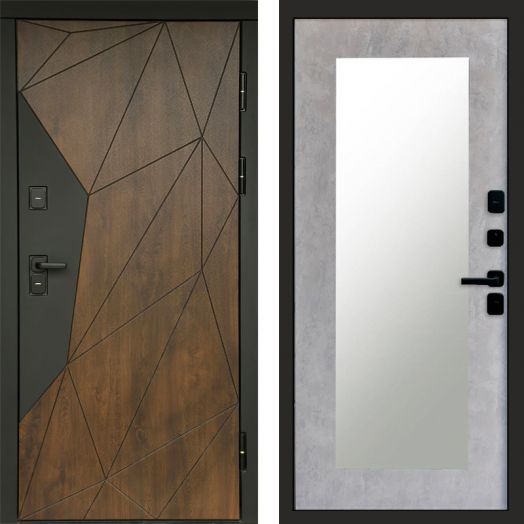 Входная дверь Termo-door Премиум винорит Геометрия Дуб с терморазрывом - Зеркало триумф Бетон светлый
