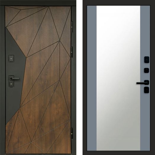 Входная дверь Termo-door Премиум винорит Геометрия Дуб с терморазрывом - Зеркало Грей софт