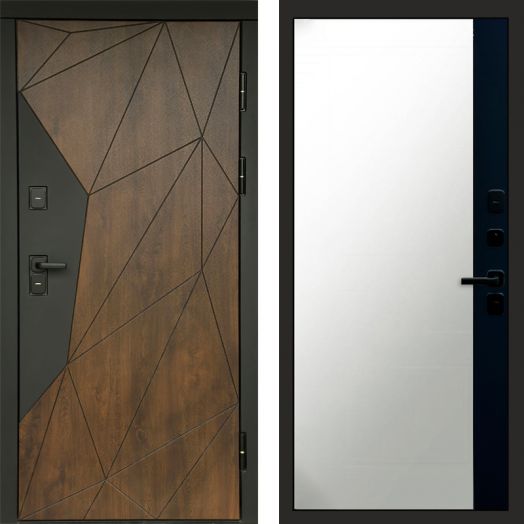 Входная дверь Termo-door Премиум винорит Геометрия Дуб с терморазрывом - Широкое Зеркало Фацет Черный кварц