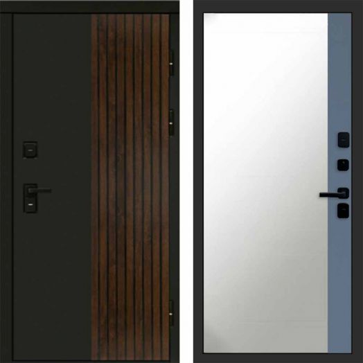 Входная дверь Termo-door Премиум винорит Форт Дуб с терморазрывом - Широкое Зеркало Фацет Грей софт