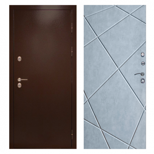 Входная дверь Termo-door Сибирь Антик медь с терморазрывом - Лучи Бетон светлый