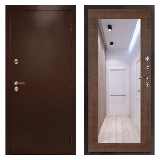 Входная дверь Termo-door Сибирь Антик медь с терморазрывом - Зеркало триумф Дуб