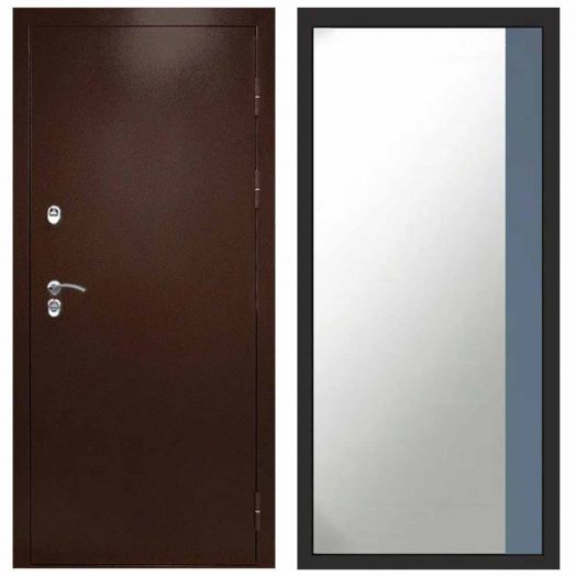 Входная дверь Termo-door Сибирь Антик медь с терморазрывом - Широкое Зеркало Фацет Грей софт