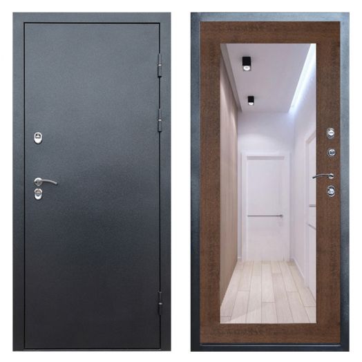 Входная дверь Termo-door Сибирь Антик серебро с терморазрывом - Зеркало триумф Дуб