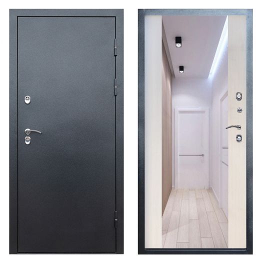 Входная дверь Termo-door Сибирь Антик серебро с терморазрывом - Зеркало Лиственница