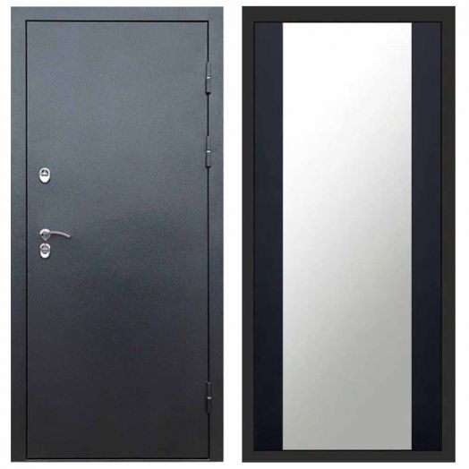 Входная дверь Termo-door Сибирь Антик серебро с терморазрывом - Зеркало Черный кварц+тонировка