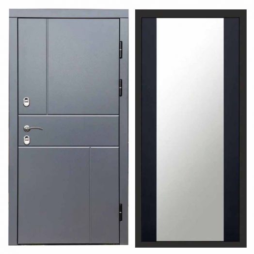 Входная дверь Termo-door Премиум винорит Вертикаль Грей с терморазрывом - Зеркало Черный кварц+тонировка